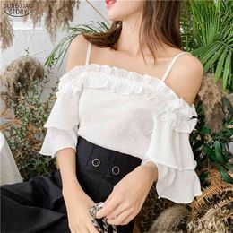 Korean Fashion Clothing Sexy Off Shoulder Tops Summer White Chiffon Blouse Blusas Mujer De Moda Streetwear 8669 50 210506