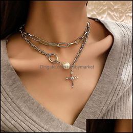 Chokers Necklaces & Pendants Jewellery Korean Style Double Chain Choker For Women Cross Pendant Statement Drop Delivery 2021 Utcwr