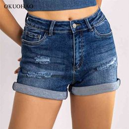 Denim Skinny Shorts Women High Waist Jean Plus Size Ripped Casual Slim Female Short Fashion Elastic Blue Washed Ladies Summer 210621