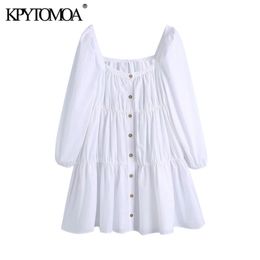 Women Fashion Button-up Poplin White Mini Dress Square Collar Long Sleeve Female Dresses Vestidos Mujer 210420