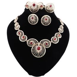 Fashion African Beads Jewelry Set Wholesale Dubai Gold-color Necklace Earring Women Customer Nigerian Brand Jewellry Sets