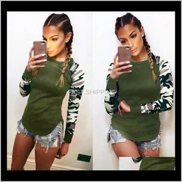 Women'S T-Shirt Apparel Women Army Green Slim Tshirts Camouflage Sleeves Patchwork Tops Spring Autumn Long Bottoming Female Top Clothi F4Yxq