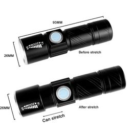 USB Handy LED Torch usb Flash Light Pocket LED Rechargeable Flashlight Zoomable Lamp Build-in 16340 Battery For Hunting