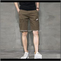 Mens Apparel Drop Delivery 2021 Summer Cotton Shorts Loose Casual Thin Khaki Overalls Pants Fashion Straight Pantalones Cortos Men Clothing E