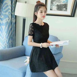 Women's Lace Dress Summer Ladies Mini Sexy Short Sleeved Ruffled Collar Woman 4 Colours S-2XL LS366 210506