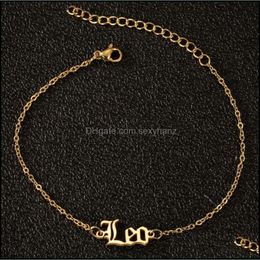 Anklets 12 Zodiac For Women Sign Gold Charms Foot Bracelet Aries Leo Constellations Sier Colour Jewellery Kids Christmas Gift Drop Delivery 202