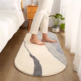 Oval Bedside Rug Nordic Absorbent Door Mat Art Carpet Non-slip Plush Rugs Long Floor for Living Room Decorative 220301