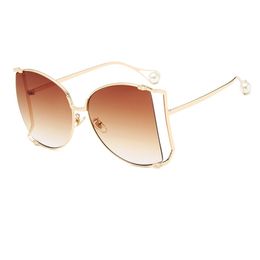 Pearls Half Round Sunglasses Women Fashion Big Frame Gradient Sun Glasses Female Oculos Unisex Eyewear