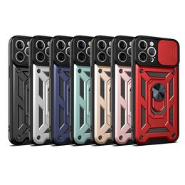 Phone cases 2 in 1 shockproof protection For iphone 12 pro max 11 8 plus with push pull camera close window car magnetic bracket ring protective cover