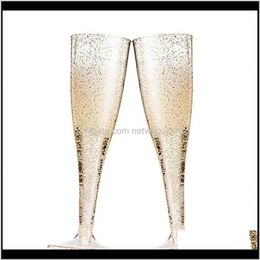 Sts Kitchen Supplies Kitchen, Dining Bar Home & Garden Drop Delivery 2021 Gold Glitter Champagne Flutes Clear Plastic Toasting Goblet Disposa