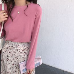 H.SA Women T-Shirts Sunscreen Slim Cotton Modal Pink Soft Cosy Basic Summer Tee Tops Long Sleeve Korean T-shirt 210417