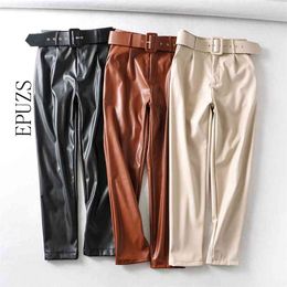 Vintage bottom black leather pants women high waist streetwear PU ladies joggers casual harem trousers 210521