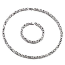 Earrings & Necklace 6MM Men's Chain Heavy Duty 316L Stainless Steel Ring Byzantine Fashion Bracelet Set Jewellery