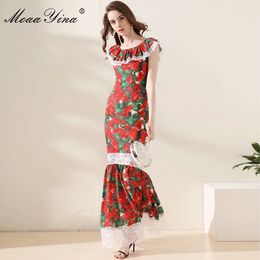 Fashion Designer Runway Dress Spring Summer Women Lace Floral Print Slim Package buttocks Maxi Mermaid 210524