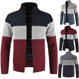 Men Autumn Winter Business Casual Warm Thick Fleece Cardigan Sweater Jumper Fashion Loose Fit Knitted Coat 210918
