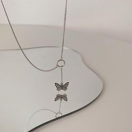 Pendant Necklaces VSnow Minimalist Metallic Butterfly Necklace For Women Circle Geometric Silver Colour Toggle Clasp Party Jewellery