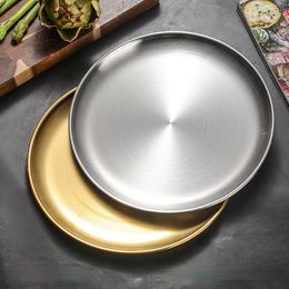 Dishes & Plates Kitchen Serving Disc Cake Tray Korean BBQ Western Steak Dinner Plate Golden Round
