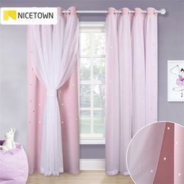 NICETOWN Beautiful Starry Princess Double Shading Dreamy Pink Blackout Curtain Drape for Girl Baby Living Room Wedding Room 210913