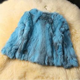 Women Fashion Brand Design Real Genuine Natural Rabbit Fur Coat Female Pure Drop Jacket DFP311 210927