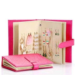 Earring Storage Box Organizer Holder Book Design Portable Travel Jewelry Cosmetic Display Bag Case 210922