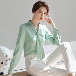 Chiffon White Shirt Women's Spring Autumn Korean Fashion Long-Sleeved Clothing Solid Color Long Sleeve Blouse P395 210527