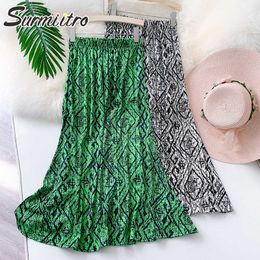 SURMIITRO High Elastic Summer Midi Long Pleated Skirt Women Korean Style Green Mid-Length High Waist Mermaid Skirt Female 210712