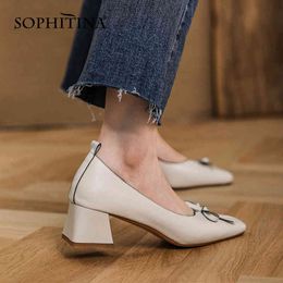 SOPHITINA Daily Women's Pumps Square Heel Comfortable Wearable Cute Bow Shoes Shallow Mouth Basic Essential Female Shoes AO259 210513