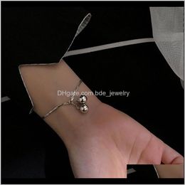 Charm Bracelets Jewellery Design Double Layer Bracelet Simple Sier Colour Jewellery With Bells Snake Bone Chain Women Girl Small Fresh Dff0632 Dro