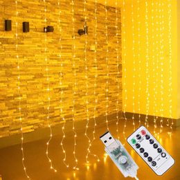 Strings LED Curtain String Lights Fairy Garland Remote Control 3M USB 7 Flash Modes For Year Christmas Outdoor Wedding Home Decor