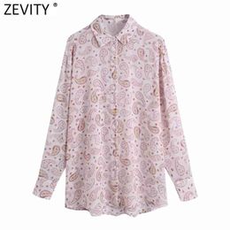 Women Vintage Cashew Nuts Print Transparent Chiffon Shirt Femme Long Sleeve Casual Blouse Roupas Chic Chemise Tops LS9194 210420