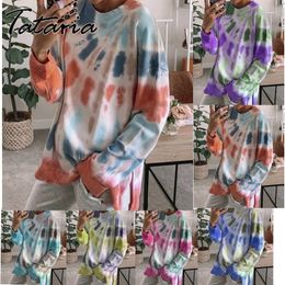 Chic Tie Dye Print Brand Design Crewneck Sweatshirt Women Girls Oversized Loose Casual Streetwear Plus Size Tops Spring 210514
