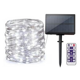 12M 22M Remote Control LED Solar String Light 8 Modes IP65 Waterproof Christmas Holiday Lamp Decor Pure white
