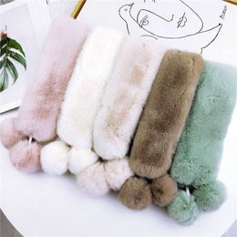 Women Autumn and Winter Scarf Imitation Rabbit Fur Collar Thick Warm Plush Bib Solid Colour Hair Ball Scarf Soft H0923