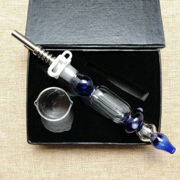 Mini Nector Collector Kit 10mm 14mm Nectors Collectors Dab Straw Oil Rigs NC Kits Green Blue Clear With Titanium Tip Straw Clip Box