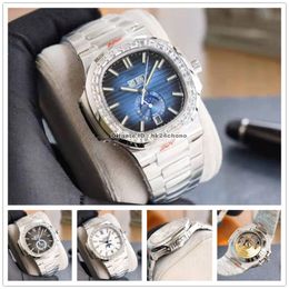 High Quality Watches 5726 Annual Diamond Bezel Calendar CAL.324 Autoamtic Mens Watch Blue White Black Dial Steel Bracelet Sports Gents Wristwatches
