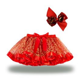 Baby Girls Tutu dress Skirt Princess Fluffy christmas holidays Party Pettiskirt with hairpin for 2T -11T years