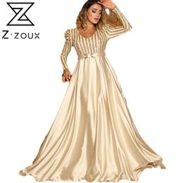 Women Dress Temperament Party es High Waist Large Hem Maxi Long Sleeve Plus Size Ladies Summer es 210513