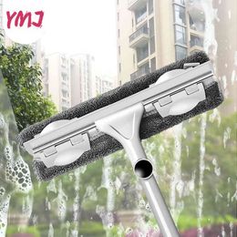 Telescopic Glass Wiper Magic Window Cleaning Brush Double-sided Cleaner Long Handle Silicone Rotating Head Cleaning Cloth Tools 210329