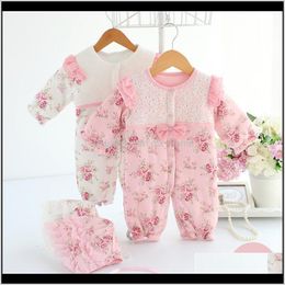 Rompers Jumpsuitsrompers Baby Kids Maternity Drop Delivery 2021 Cute Born Girls Romper Winter Baby Girl Clothing Set Vintage Clothes Lace Flo