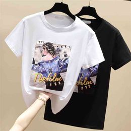 WWENN Cotton T Shirt Women Tops Short Sleeve Sweet Clothes Mujer Camisetas White Black O-Neck Tshirts Casual 210507