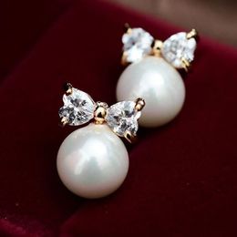 Simple Fashion Pearl Stud Earring Girls Gold Colour Bow Aesthetic Jewellery Earrings for Women Drop Ship