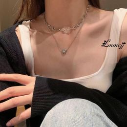 Pendant Necklaces Lmmcjj Sweet Double Heart Necklace Delicate Peach Clavicle Chain For Women Fashion Jewelry Accessories INS Y2K Gifts