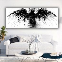 Abstract Black White Eagle Wing Animal Painting Wall Art For Living Room Canvas Print Decorative Picture Poster Prints No Frame