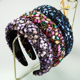 Vintage Varoque Multi Color Crystal Headband for Woman Luxury Hand Made Rhinestone Beaded Sponge Hairband Woman Party Headpieces