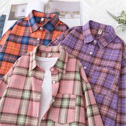 HSA Shirts Womens Tops And Blouses Long Sleeve Spring Ladies Casual Plaid Loose Boyfriend Style Shirt Formal 210430