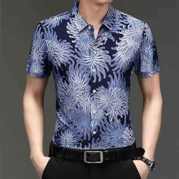 Flower Shirts Men Short Sleeve Print Casual Mens Shirt Summer Brand Camisas Oversized Work Business Wedding Chemise Homme 210524