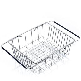 Kitchen Storage & Organization Stainless Steel Sink Drain Basket Expandable Dish Drying Rack Rustproof Drainer Fruit Bowl Holder Home Kit