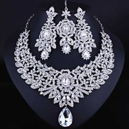 FARLENA Jewellery Clear Crystal Rhinestones Chandelier Necklace Earrings Frontal chain Romantic Indian Bridal Jewellery sets H1022