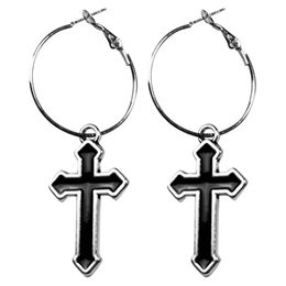 drip earrings UK - Dangle & Chandelier Punk Hollow Cross Pendant Earring For Women Simple Silver Color Round Circle Drip Jewelry Gift