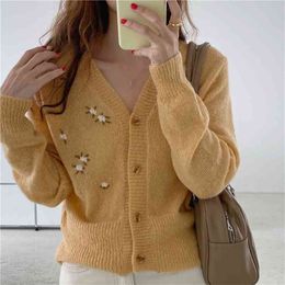 Fashion Embroidery Knitting Autumn Knitwear Cardigan Casual Loose Single Breasted V-neck Korean Christmas Sweater Tops 210514